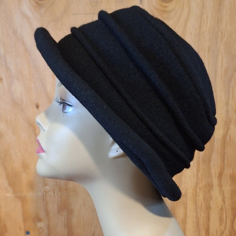 Scala Collezione Hat One Size 22" Black 100% Wool Rolled Cloche Classic Italian - Picture 5 of 6